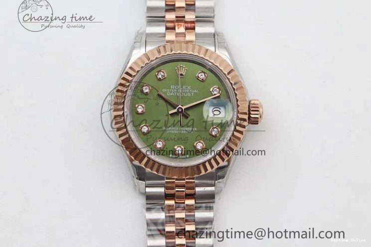0511 Lady DateJust 28 SS RG TWF 1:1 Best Edition Green Dial Diamonds Markers on Jubilee Bracelet NH Trendsetting 2130